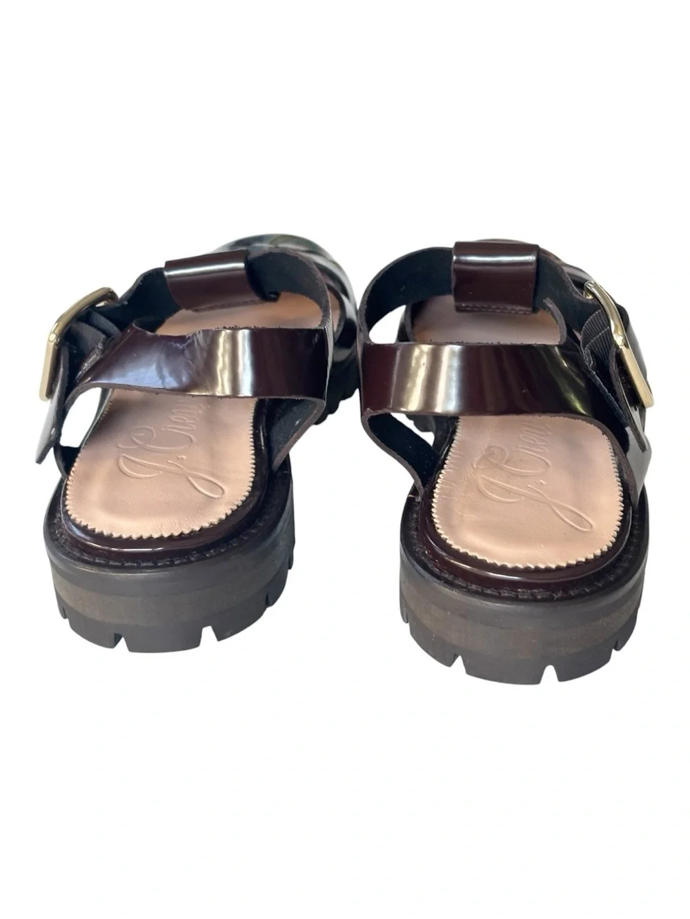 J. Crew Fisherman lug-sole sandals in Rich Hickory with gold toned buck|e | 7.5